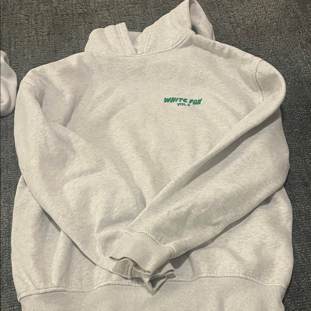 White Fox Boutique Gray Hoodie with Green Logo